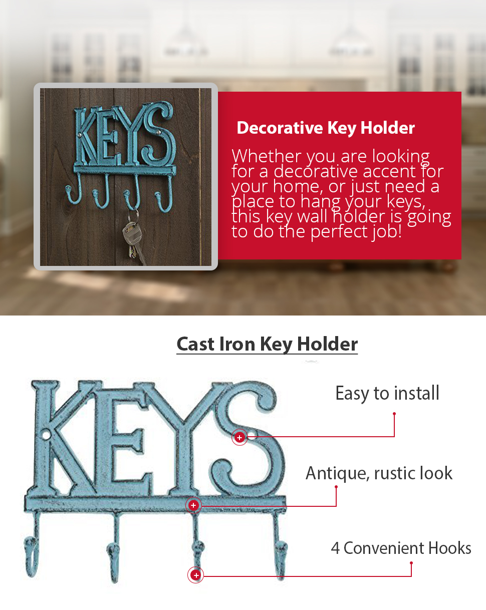 Key Holder “Keys” Wall Mounted Western Key Holder 4 Key