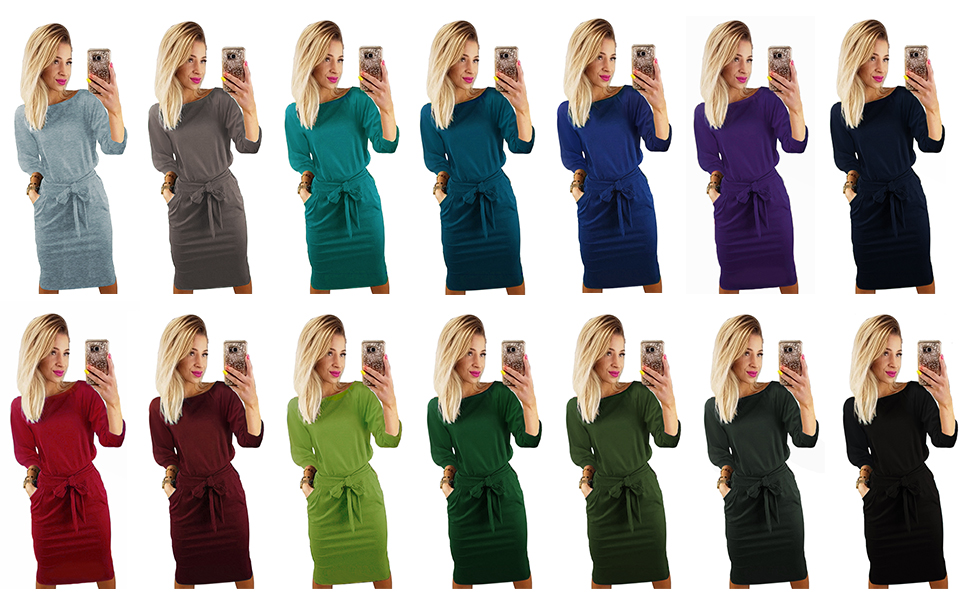 Longwu Women's Elegant Lantern Sleeve Short Sleeve Wear to Work Casual Pencil Dress with Belt