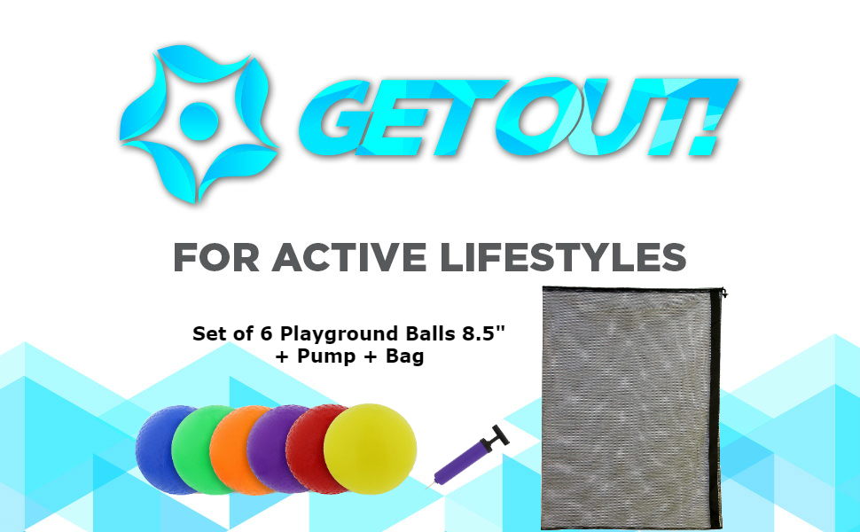 Get Out! 8.5in Playground Balls 6Pack Mesh Drawstring