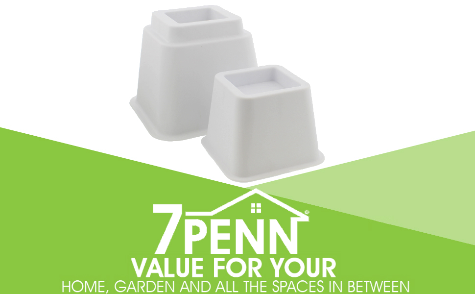 7Penn Bed Risers Set of 3” and 5” Inch White Adjustable