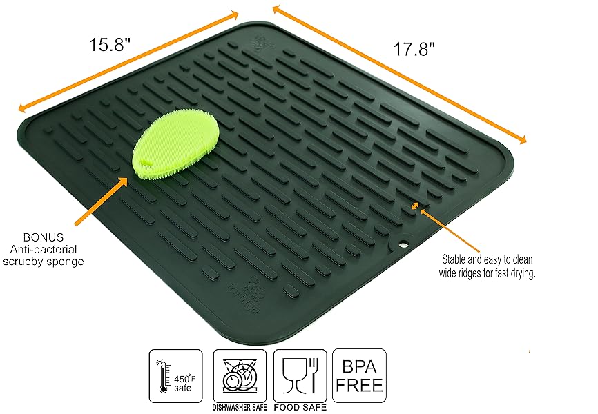 XL Silicone Dish Drying Mat & Counter Protector and Stay Clean Scrubby Dishwasher