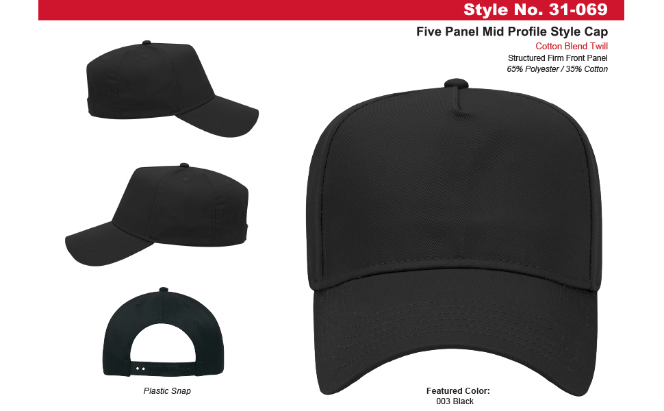 OTTO Cotton Blend Twill 5 Panel Pro Style Baseball Cap