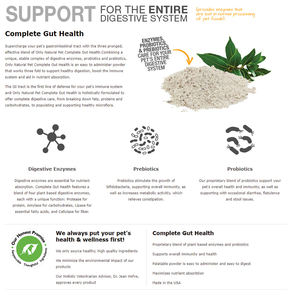 Only Natural Pet Complete Gut Health 3.5 oz Powder Pet