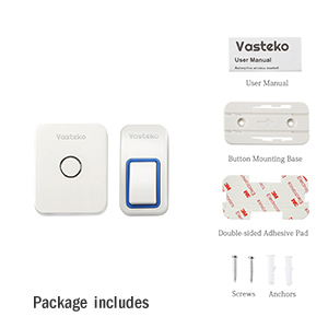 Vasteko Wireless Doorbell Kits No Battery Required for