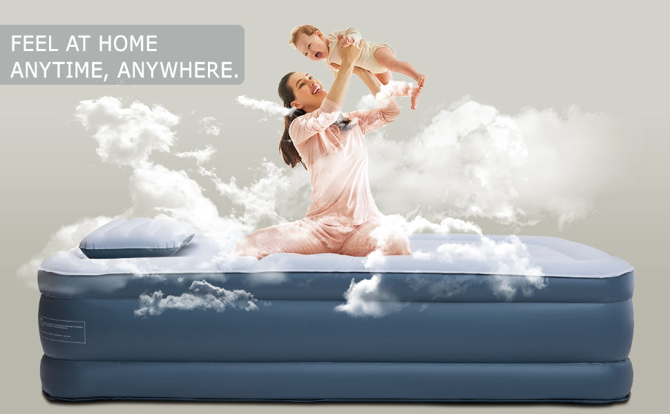 Air Mattress Raised Elevated Double High Airbed, Inflatable