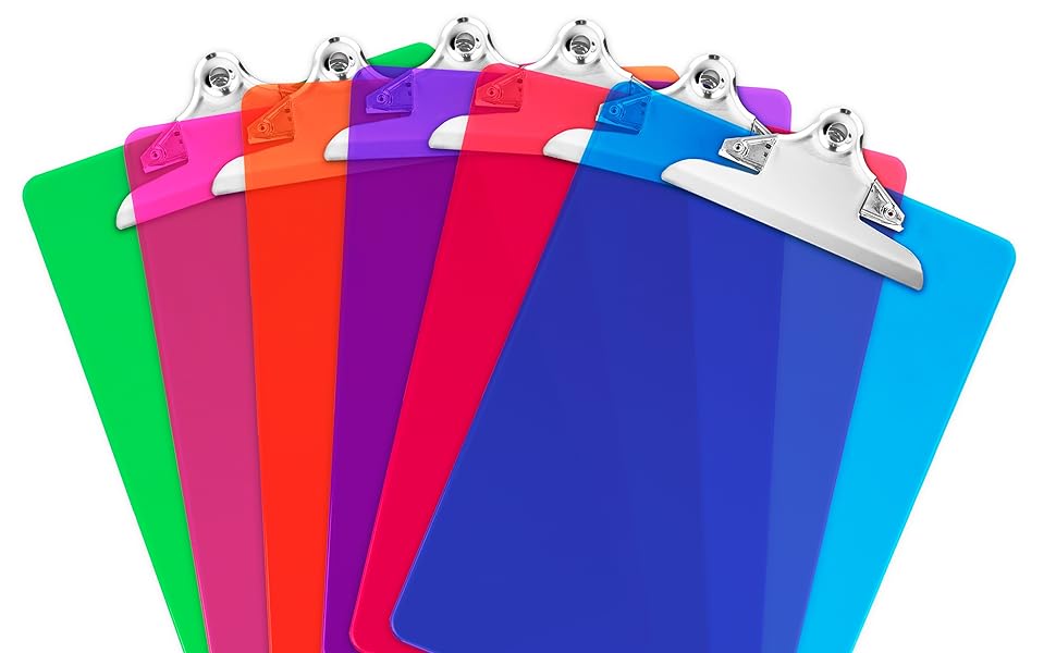 Plastic Clipboards (Set of 6) Multi Pack Assorted Colored