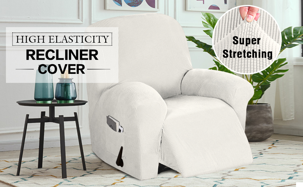 Amazon Com Stretch Recliner Chair Cover Recliner Cover For Electric Manual Style Furniture Cover For Reclining With Side Pocket Soft Checked Jacquard Fabric Form Fitted Standard Oversized Off White