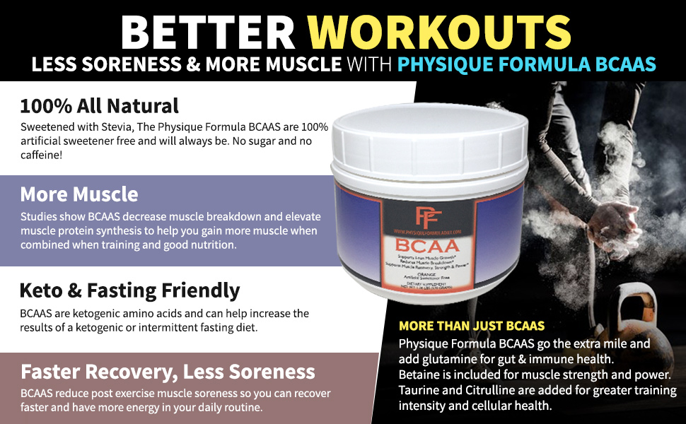 Physique Formula BCAA Powder All Natural Orange Flavor BCAAs, 1.26 lb