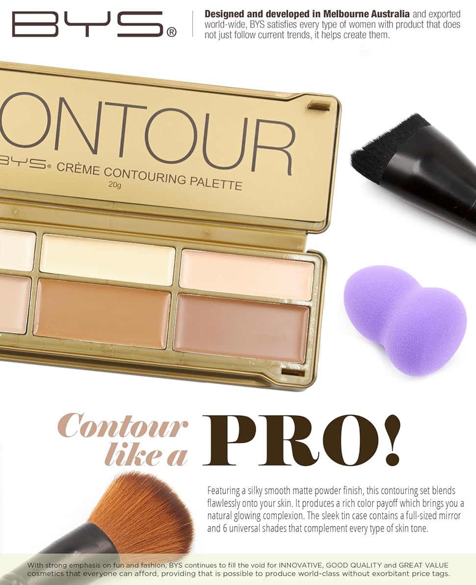 BYS Cream Contouring Palette Tin Collection with Mirror, Crème Contouring Palette