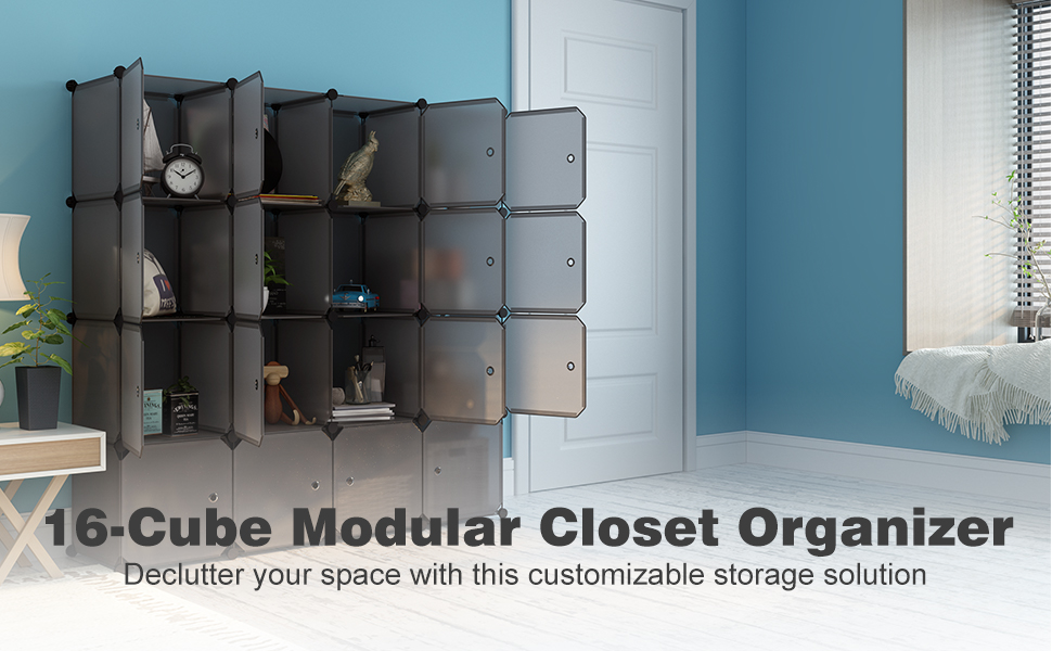 LANGRIA 16 Cube Organizer Plastic Stackable Storage Shelves