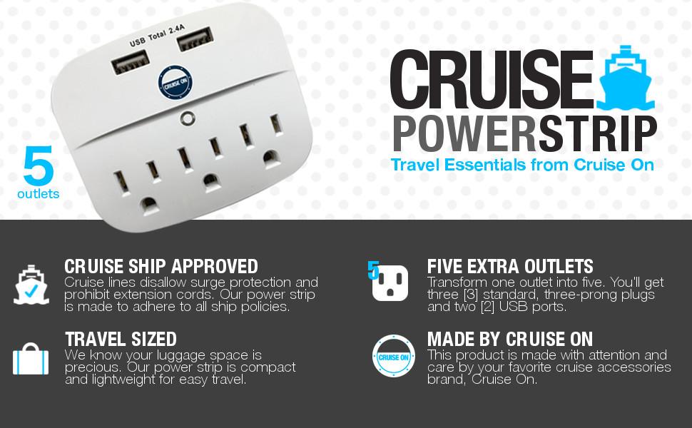 Cruise Power Strip with USB Outlets Non Surge Protection Ship Approved