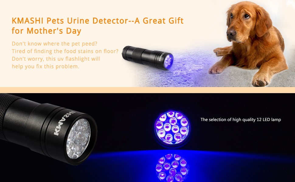 KMASHI 12 LED Pet UV Light Urine Stain Detector Blacklight
