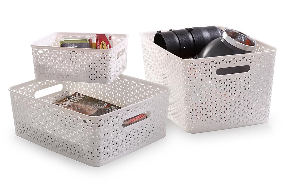 BINO TWeave Woven Plastic Storage Basket, Small (White