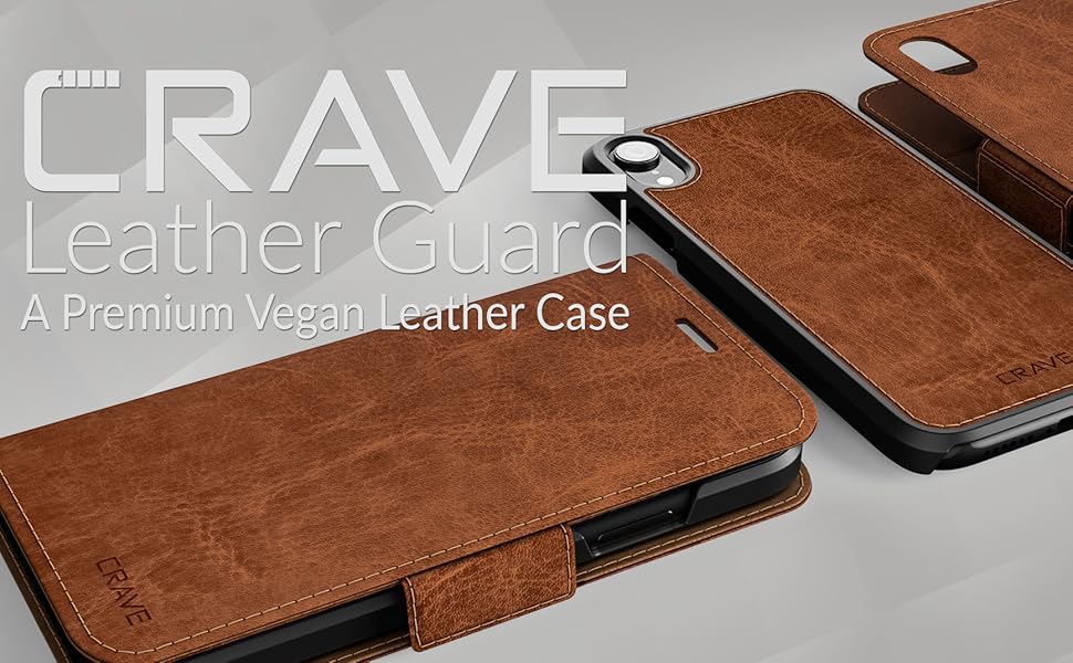 iPhone XR Leather Wallet Case, Crave Vegan Leather Guard