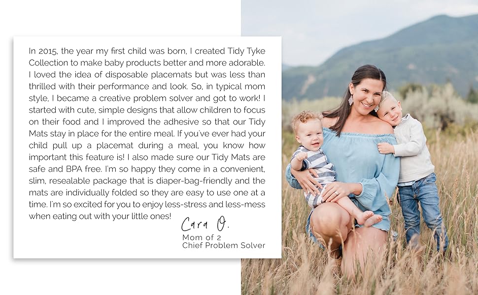 Mother of 2 and owner of Tidy Tyke Collection. In 2015, Cara made baby products adorable and better