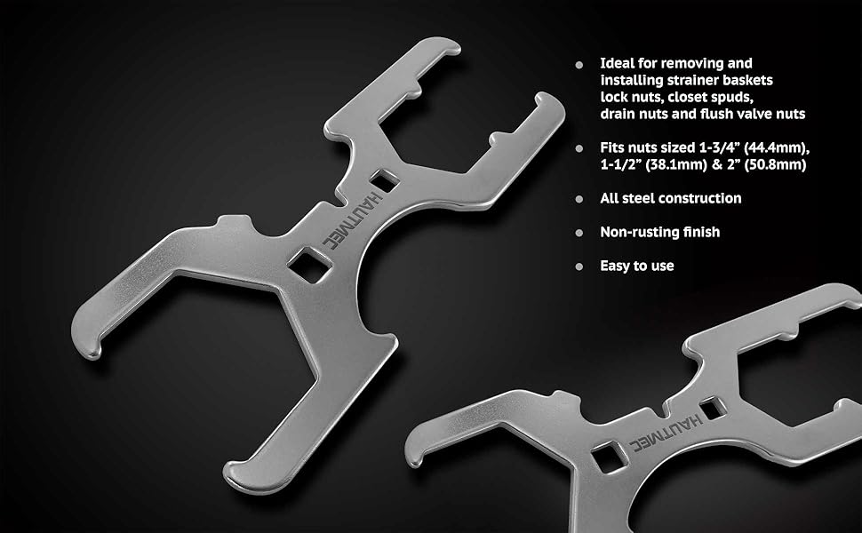 HAUTMEC 3 Way Plumber's Sink Strainer Wrench, Fits 13/4 inch, 2 inch