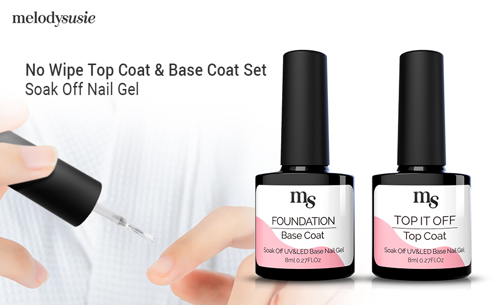 MelodySusie Gel Base and No Wipe Top Coat Set Long