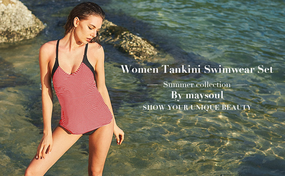 maysoul Striped Tankini with Shorts for Women 2in1