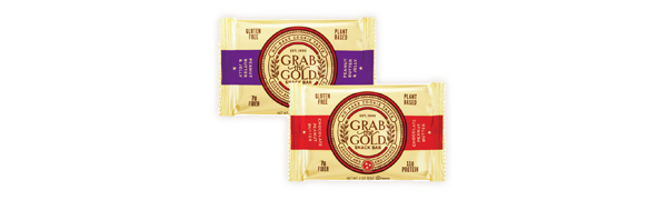 Grab the Gold Protein Bars come in 2 flavors Chocolate Peanut Butter and Peanut Butter & Jelly
