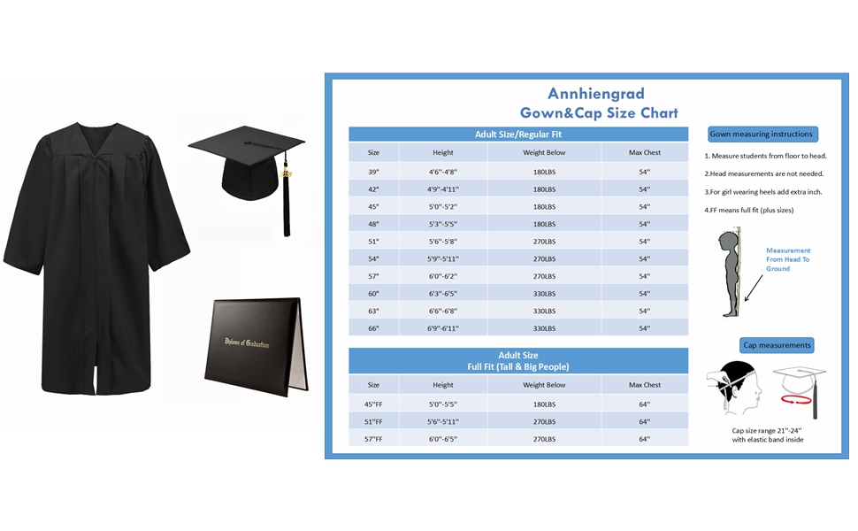 Annhiengrad Graduation Cap Gown and Diploma Cover, Black