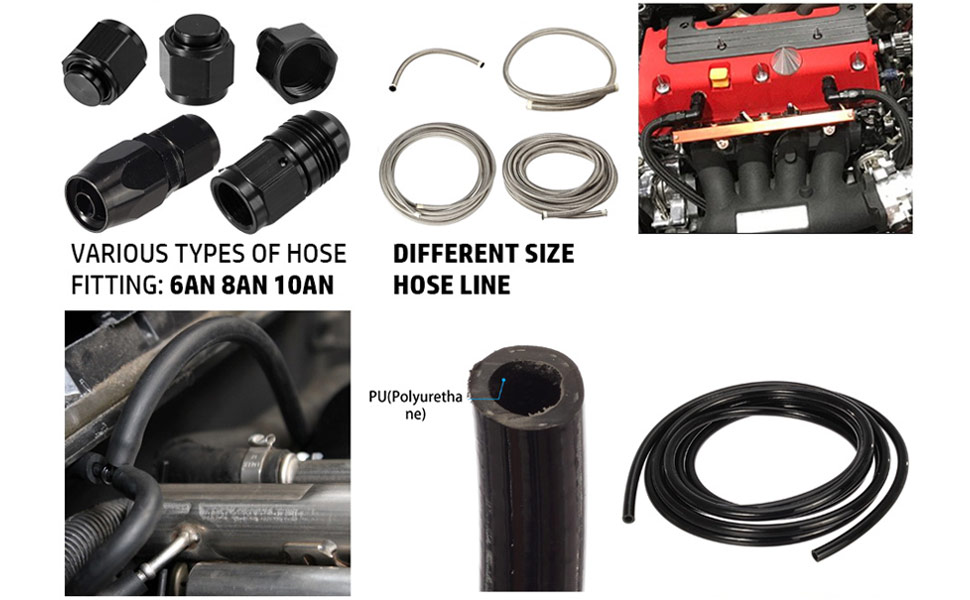 20 Ft 8AN AN 8 Push Lock Oil Gas Fuel Hose + 10pcs AN 8 Hose Fitting Kit