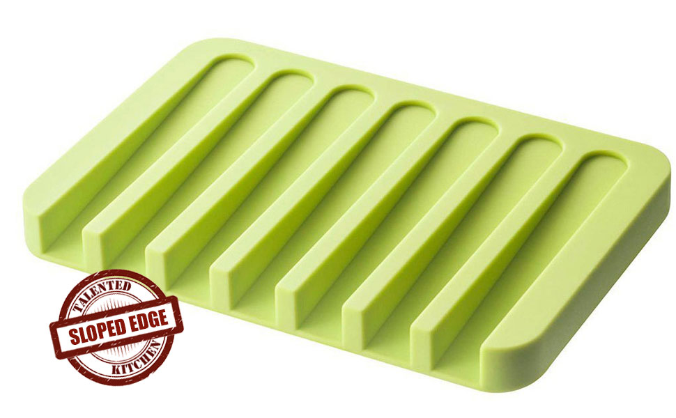 Talented Kitchen Silicone Soap Dish, Drainer Tray, Green
