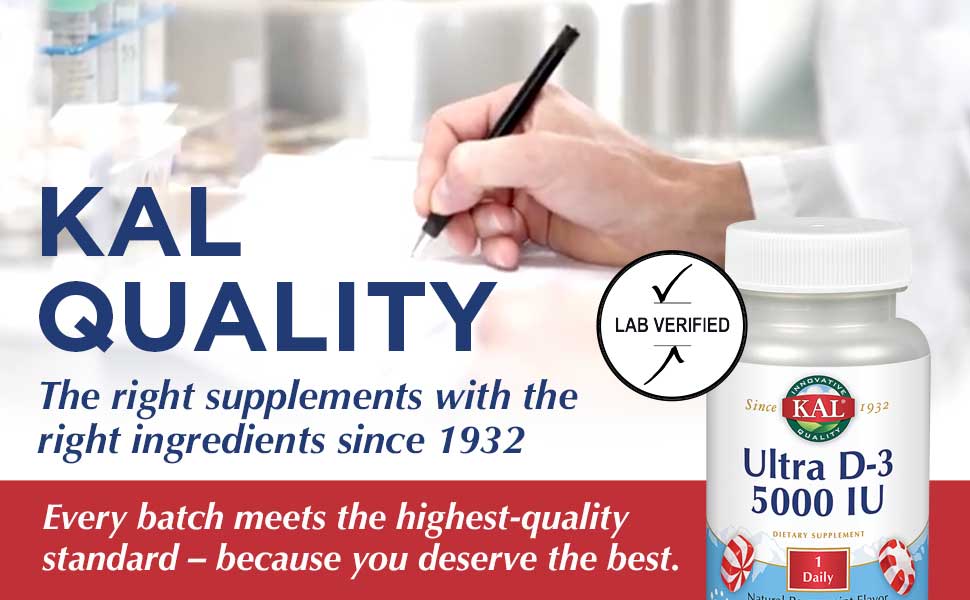 KAL Vitamin D3 5000 IU Chewable Natural Peppermint Healthy Immune Function Bone Support 60 Chewables