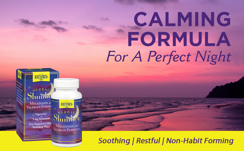 Natural Balance Herbal Slumber Supplement Relaxation Sleep Melatonin Valerian Hops 60 VegCaps