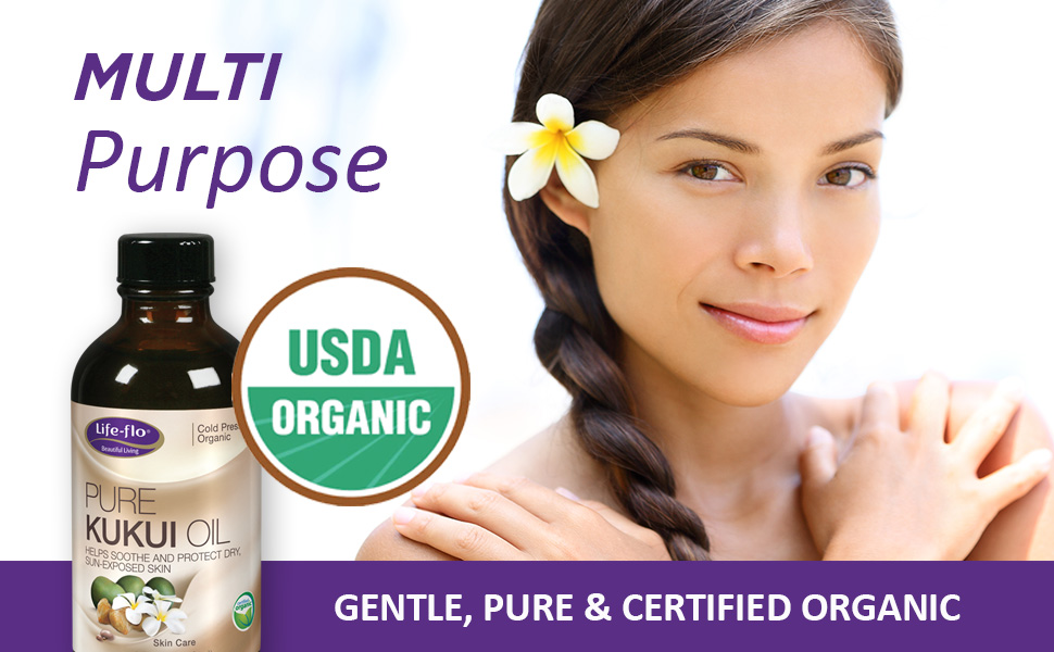 Life-Flo Pure Organic Kukui Oil Gentle Face Body Hair Moisturizer Soothes Dry Skin Damaged Hair 4oz