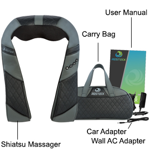 Kneading massager comes with a leather pouch, manual and car and wall ac adapter