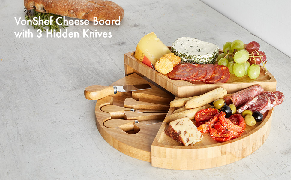 VonShef 3 Layer Tiered Cheese Board Server Plate and 3
