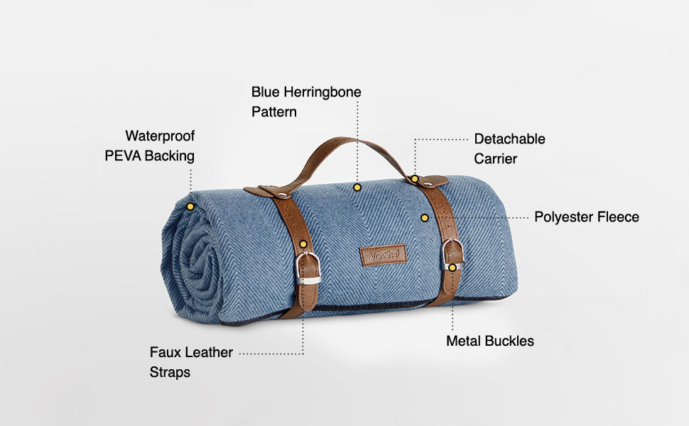 VonShef Large Fleece Picnic Blankets with Faux Leather