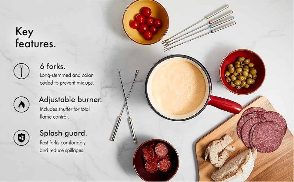 VonShef Swiss Fondue Set, Cast Iron Fondue Pot and 6 Fondue