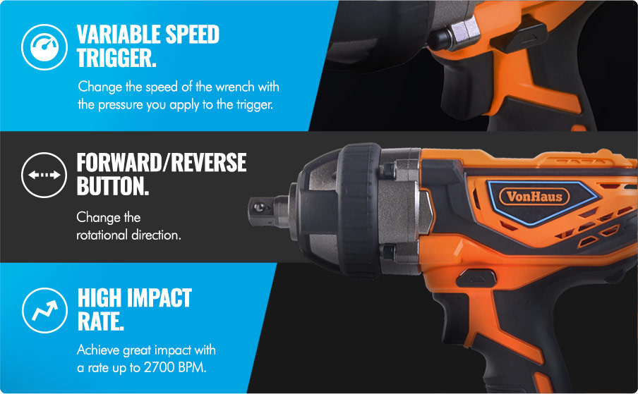VonHaus 20V MAX Cordless 1/2" Impact Wrench Set High Torque with
