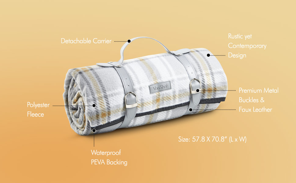 VonShef Picnic Blanket Large 58" x 71" Soft Waterproof