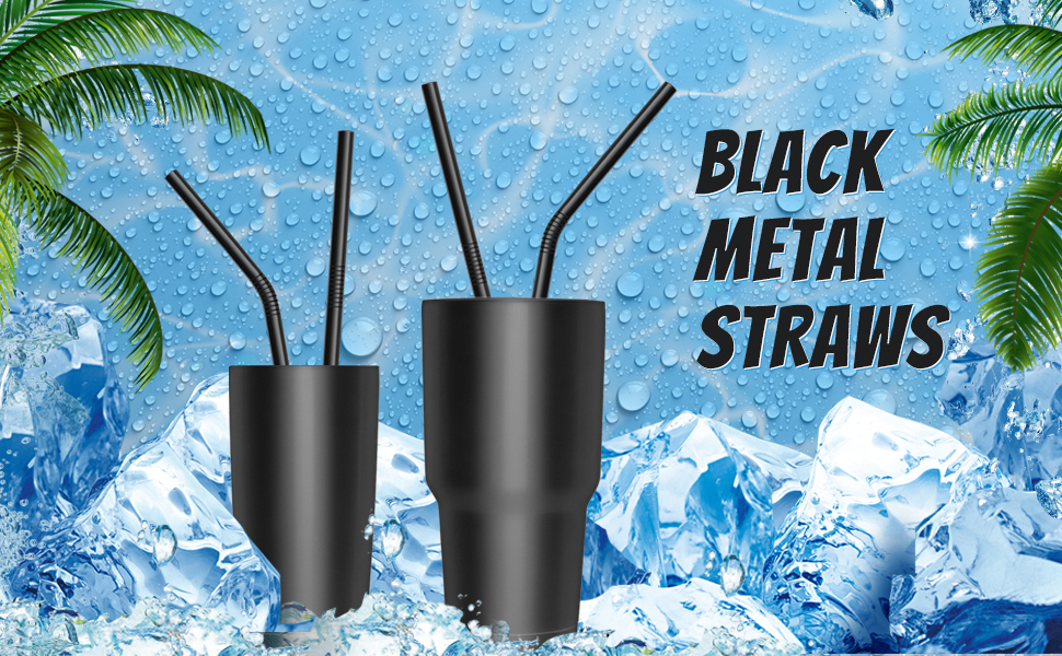 Hiware 12Pack Black Stainless Steel Straws Reusable with Case Metal Drinking