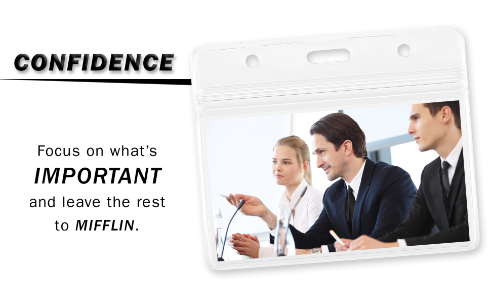 MIFFLIN Horizontal Name Badge Holders, Fits Avery 5390 Nametag Label Inserts; in 10, 25, 50, 100