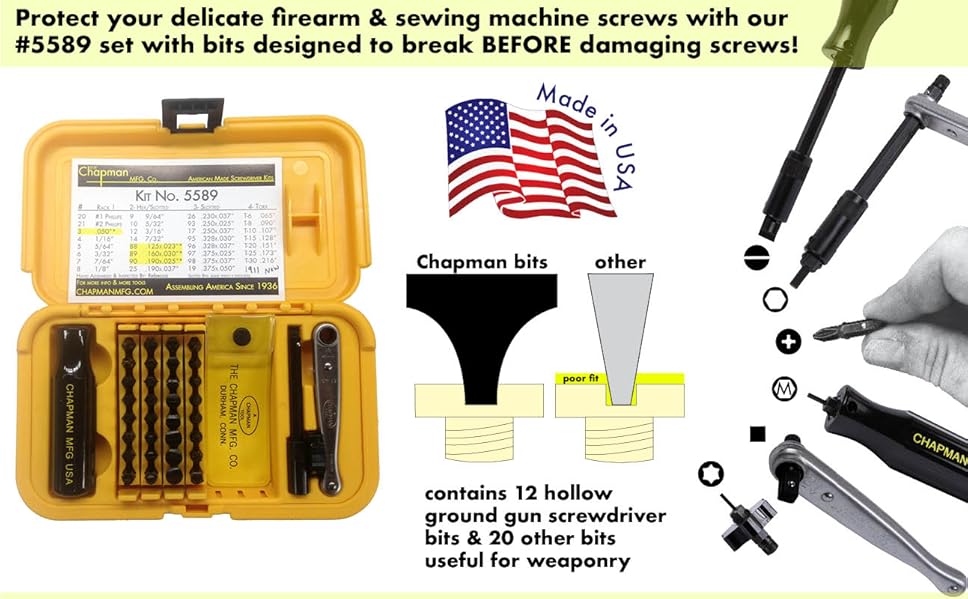 Chapman MFG 5589 Ultimate Gunsmith Screwdriver Set Slotted, SAE Hex