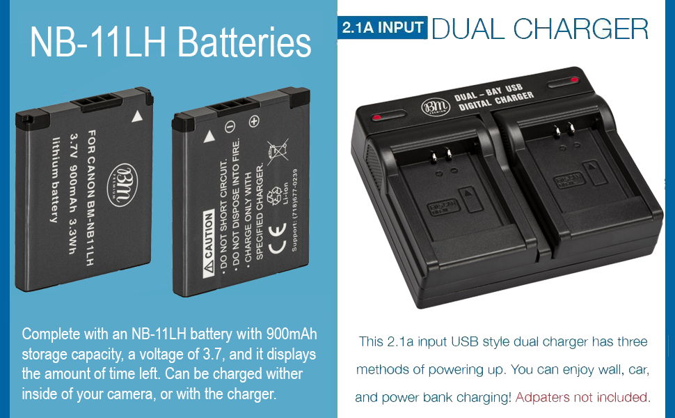 2 PACK NB11LH Batteries & Dual Charger for Canon Elph 160 170 180 190