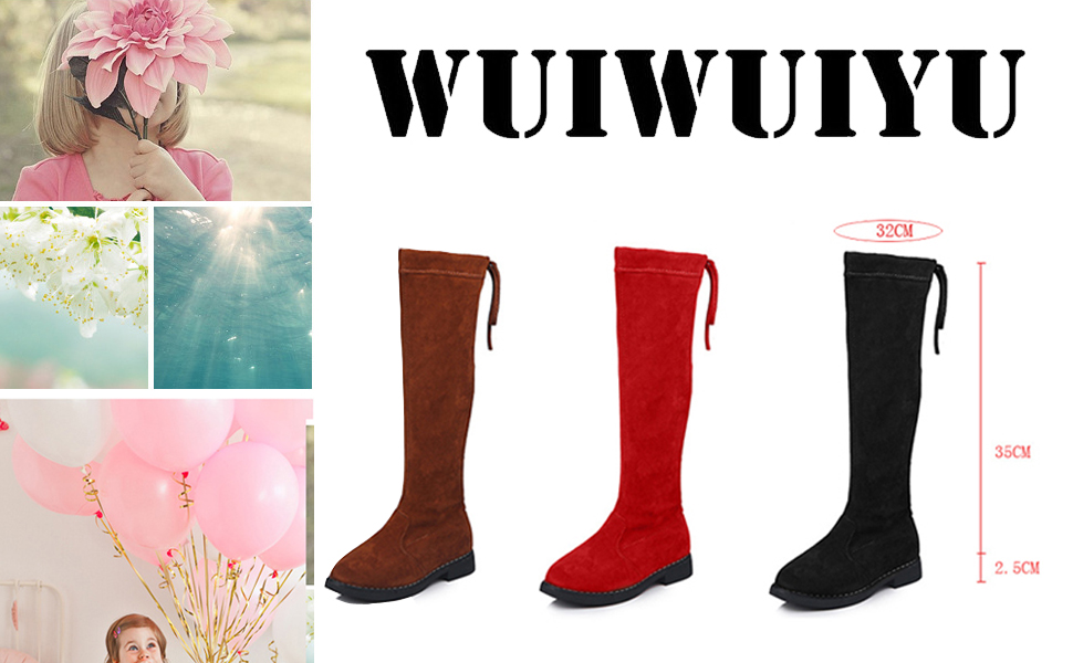 Amazon.com | WUIWUIYU Girls Knee High Boots Ties Zipper