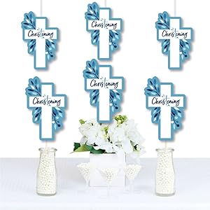 Amazon Com Christening Blue Elegant Cross Decorations Diy Boy