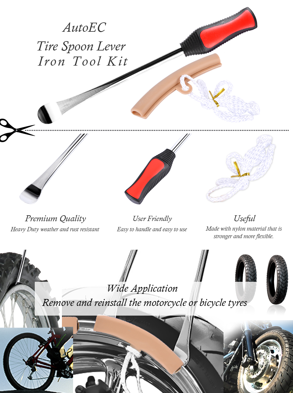 AutoEC Tire Spoon Lever Iron Tool Kits, Motorcycle Bike