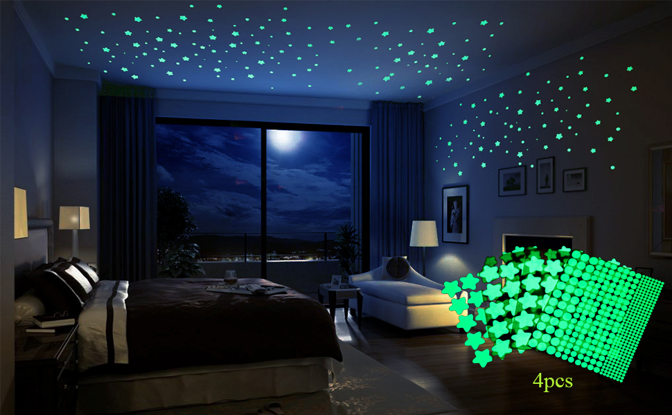 Glow in The Dark Stars, Oumers 4 Packs Adhesive Fluorescent