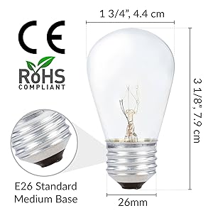 simba lighting s14 string sign e26 standard edison medium screw base light bulb dimensions ce rohs