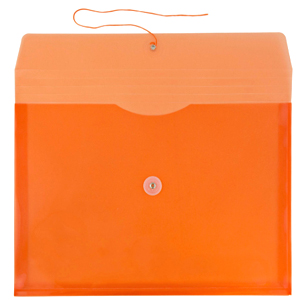 Jam Paper Plastic Envelopes with Button & String Tie Closure - Letter Booklet - 9 3/4 x 13 - Orange - 12/Pack