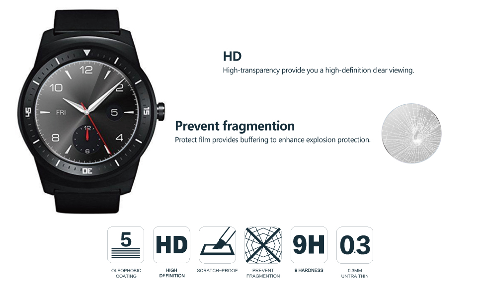 CENTAURUS LG G Watch R Glass Screen Protector-(3 Packs) Anti-Scratch Ultra-Thin Shatter Proof 2.5D Arc Edges HD Clear 9H Hardness Smart Watch Tempered ...