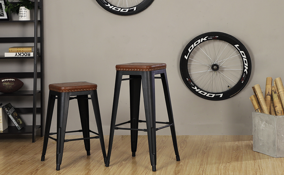 SONGMICS Bar Stools, PU Upholstery Bar Chairs, Stackable