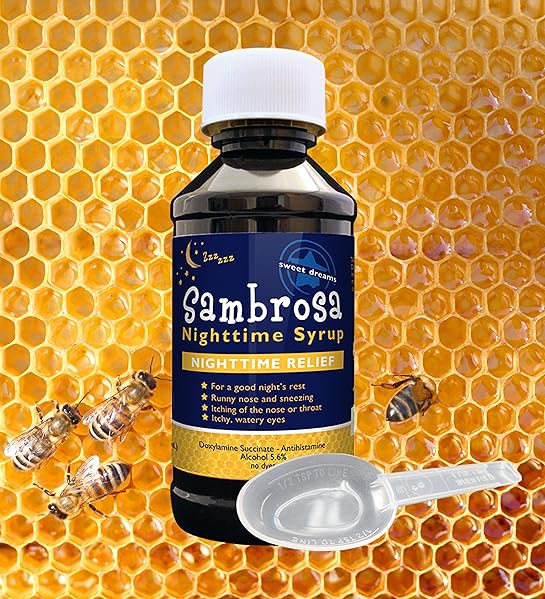 Sambrosa Nighttime Allergy Relief & Cough Medicine & Sleep Aid with 9.75mg