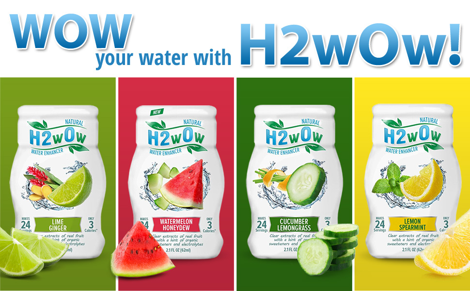 H2wOw Water enhancer drops made from real fruit extracts