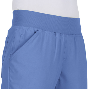 close up of koi Basics 732 women's scrub pant featuring Yoga-style rib knit waistband